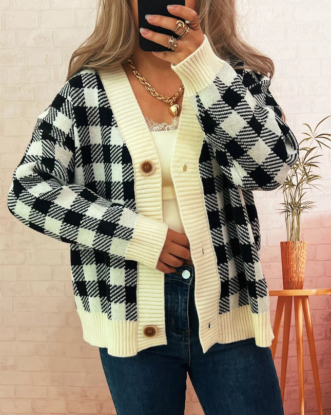 Plaid Button-Down Cardigan