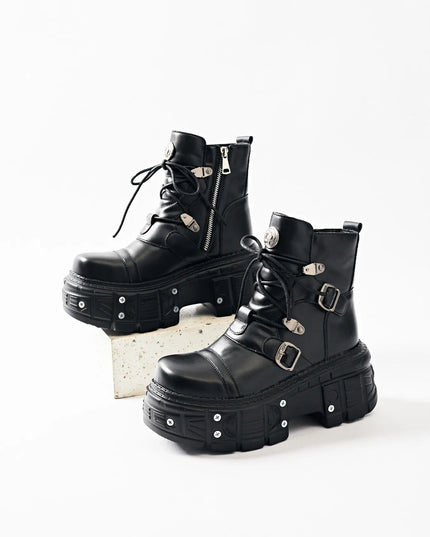 Lace Up Platform Boots Black