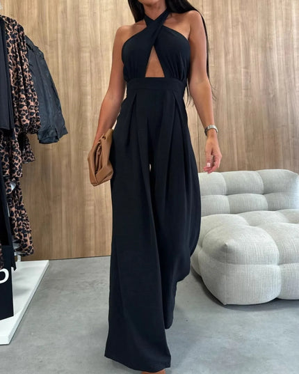 Wide Leg Cutout Halter Neck Jumpsuit 