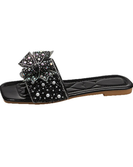 Rhinestone Embellished Flats Slip-On Sandals 