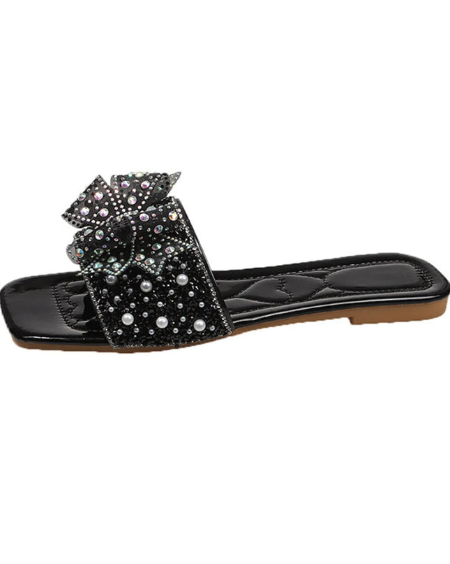Rhinestone Embellished Flats Slip-On Sandals 