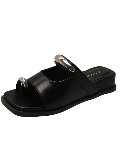 Toe Loop Cutout Platform Sandals 