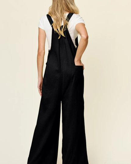 Double Take Full Size Texture Wide Strap Wide Leg Overall