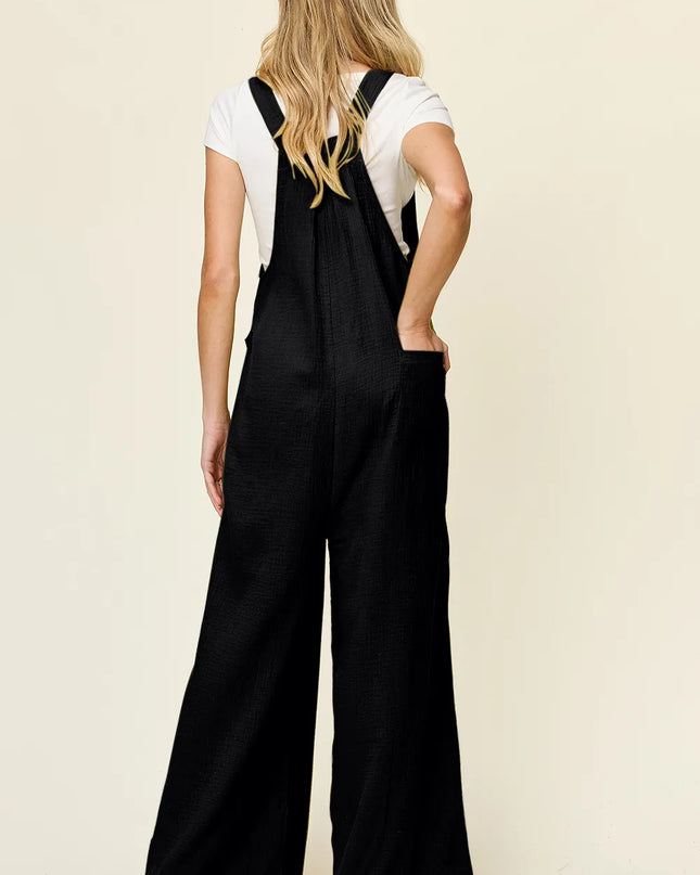 Double Take Full Size Texture Wide Strap Wide Leg Overall