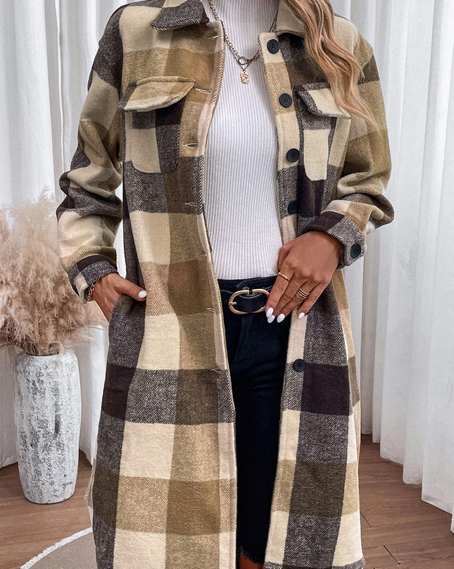 Plaid Button Down Longline Coat
