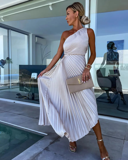 Full Size Single Shoulder Pleated Midi Dress Plus Size 