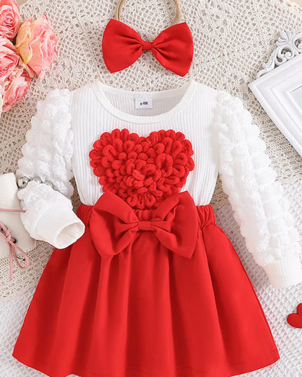 Children's Heart Bowknot Decor Dress with Headband