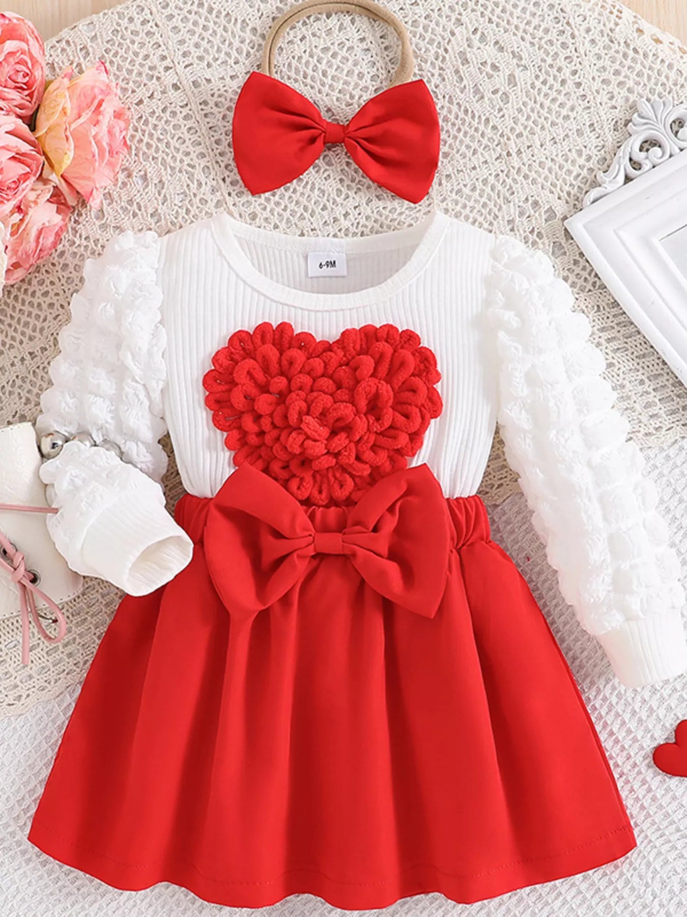 Children's Heart Bowknot Decor Dress with Headband