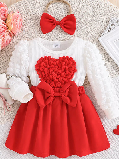 Children's Heart Bowknot Decor Dress with Headband