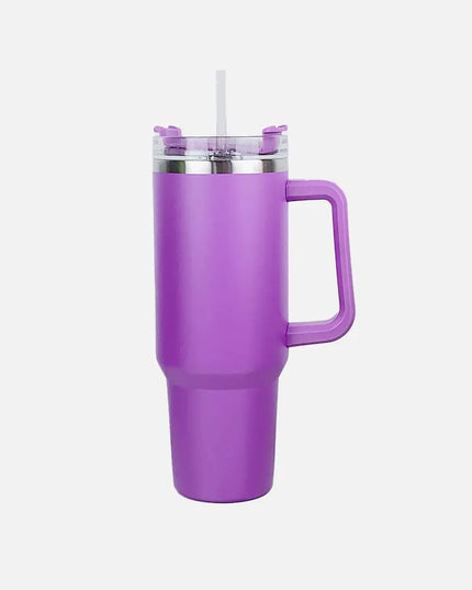 Stainless Steel Tumbler with Handle and Straw Purple One Size