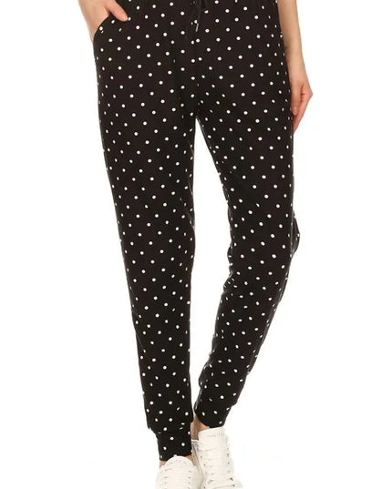 Leggings Depot Full Size Buttery Soft Polka Dot Joggers with Drawstring Plus Size MULTI