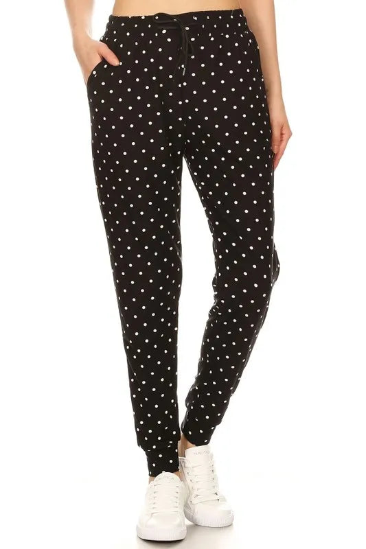Leggings Depot Full Size Buttery Soft Polka Dot Joggers with Drawstring Plus Size MULTI