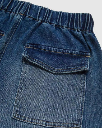 Drawstring Waist Wide Leg Shirred Jeans