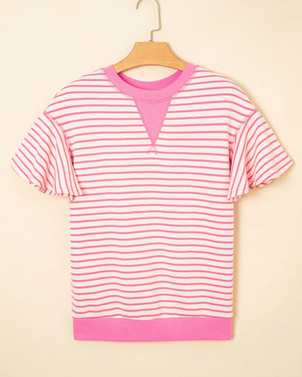 Striped Flounce Sleeve Casual Blouse