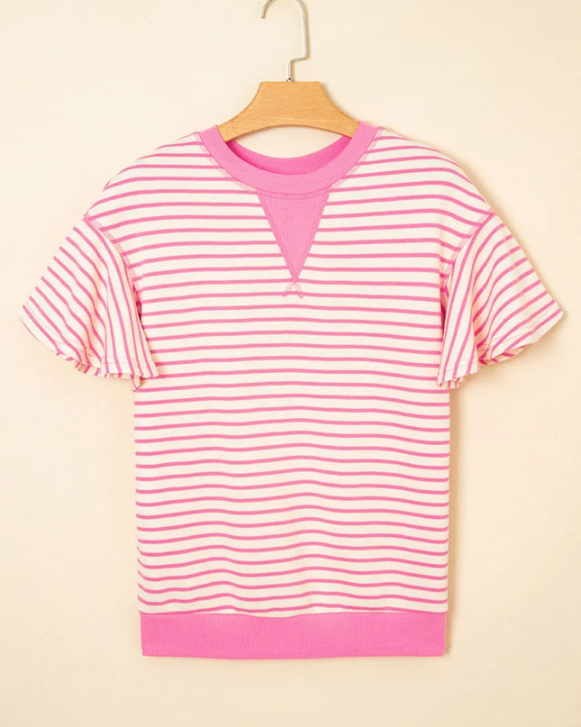 Striped Flounce Sleeve Casual Blouse