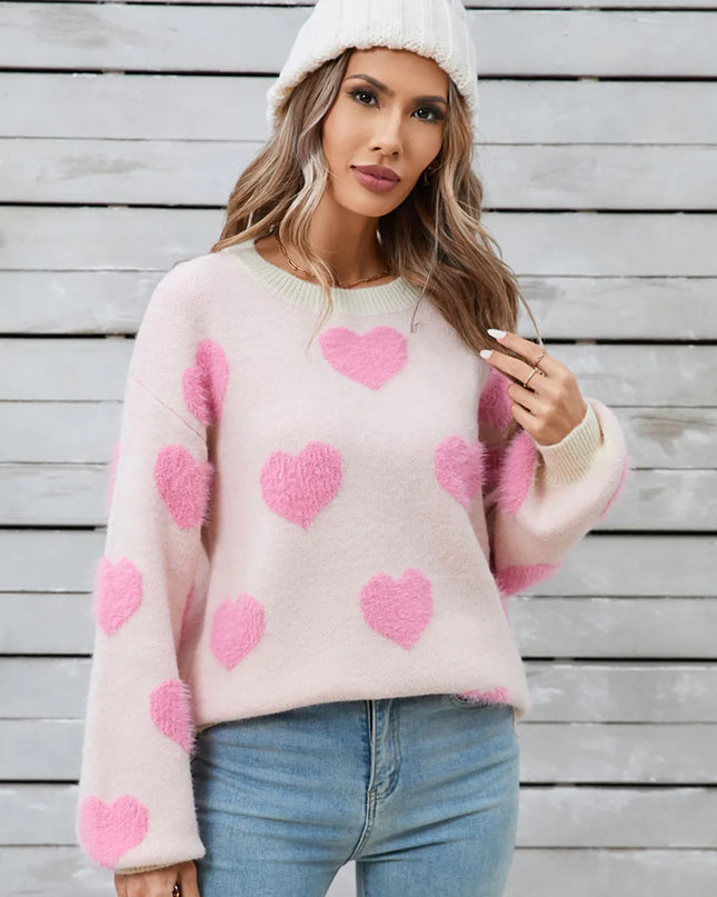 Angel Wings Heart Dropped Shoulder Long Sleeve Sweater