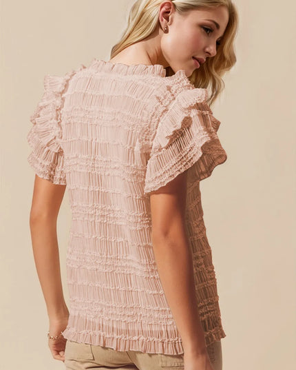 Oh Full Size Frill Notched Flounce Sleeve Blouse