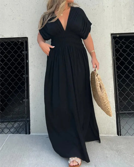 Full Size Deep V-Neck Maxi Dress with Side Slit Plus Size
