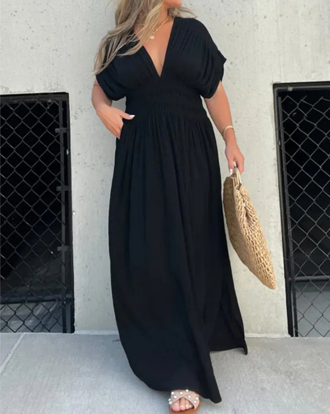 Full Size Deep V-Neck Maxi Dress with Side Slit Plus Size