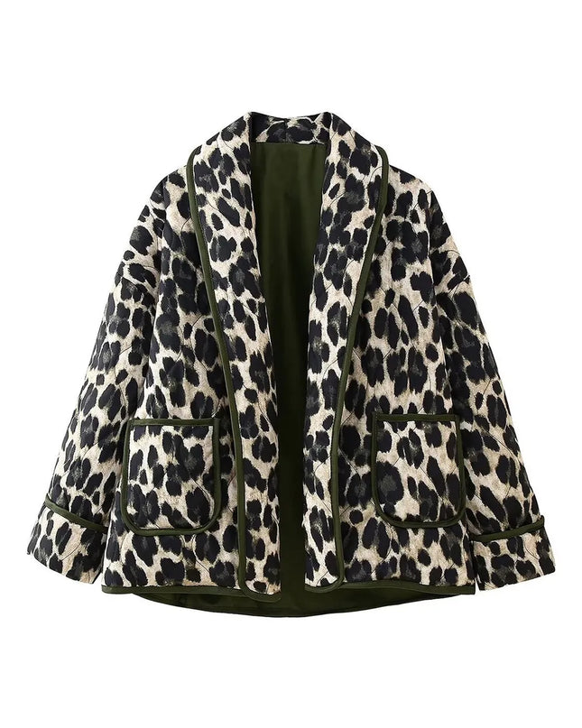 Leopard Open Front Long Sleeve Outerwear