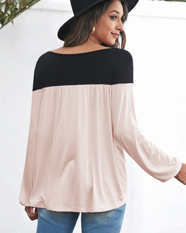 Contrast Balloon Sleeve Blouse