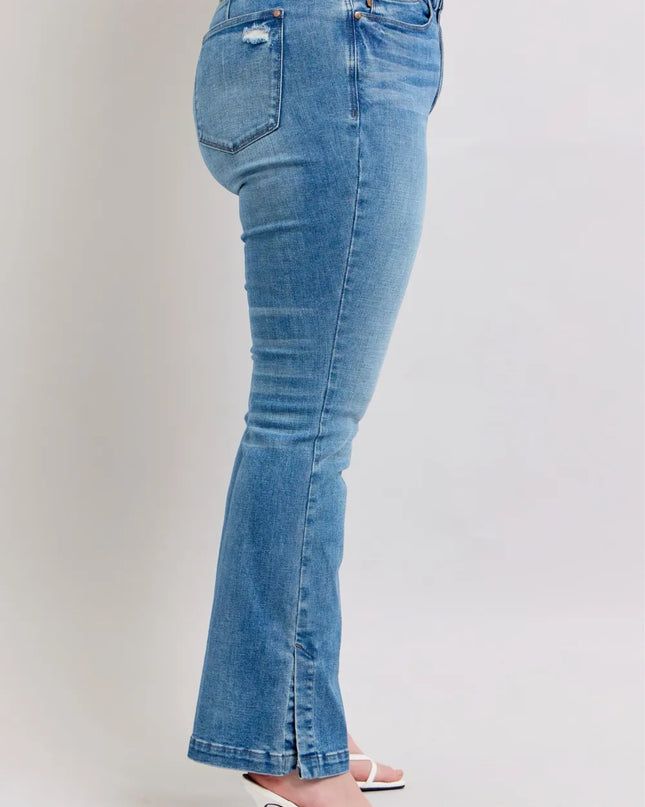 Judy Blue HW Tummy Control Vintage Wash Side Slit Slim Boot Jeans