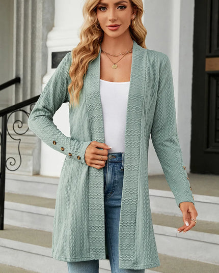Open Front Long Sleeve Cardigan Light Green