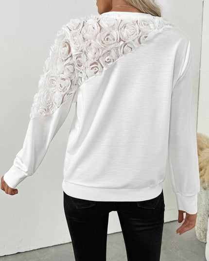 Rose Embroidered Long Sleeve Sweatshirt
