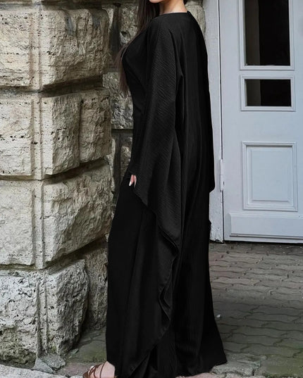 Round Neck Maxi Dress with Flowing Cape Sleeves