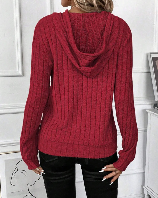 Drawstring Ribbed Long Sleeve Hoodie