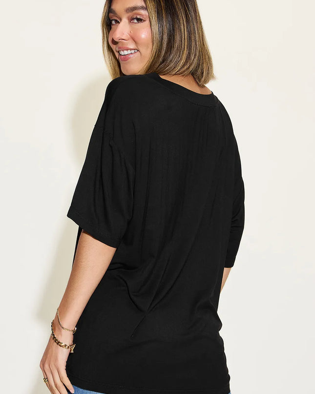 Basic Bae Full Size Bamboo V-Neck Drop Shoulder T-Shirt 