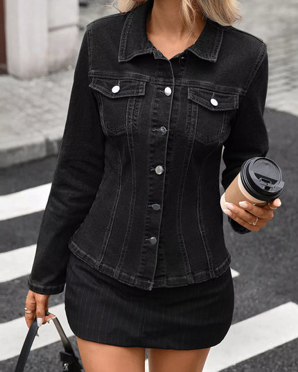 Button Up Long Sleeve Denim Jacket Black