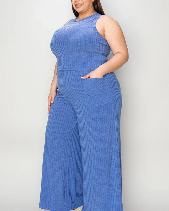Basic Bae Full Size Ribbed Tank and Wide Leg Pants Set
