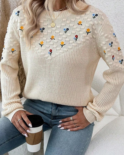 Floral Round Neck Dropped Shoulder Sweater