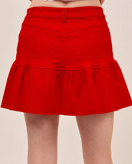 SO ME Ruffled Hem Game Day Mini Skirt