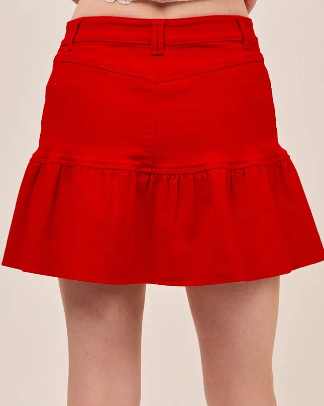 SO ME Ruffled Hem Game Day Mini Skirt