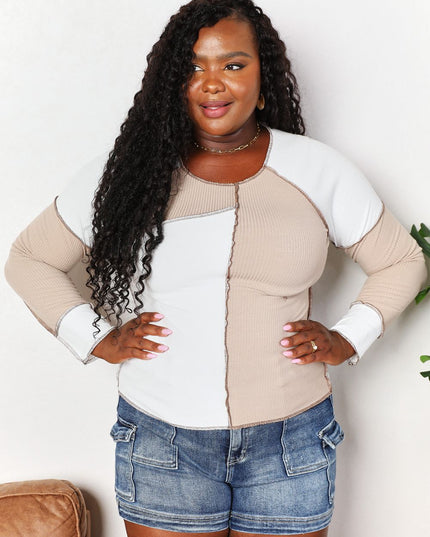 Double Take Color Block Exposed Seam Top