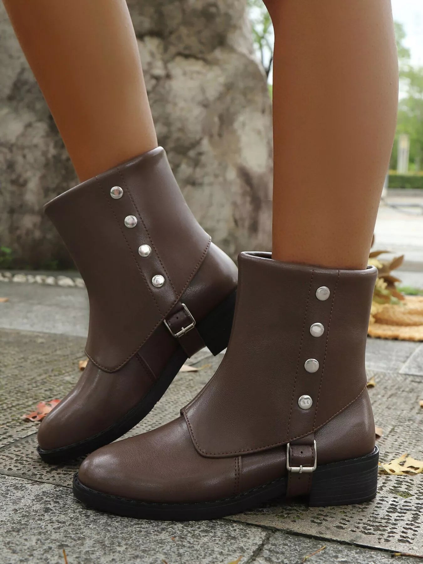 Buckle Block Heels Boots