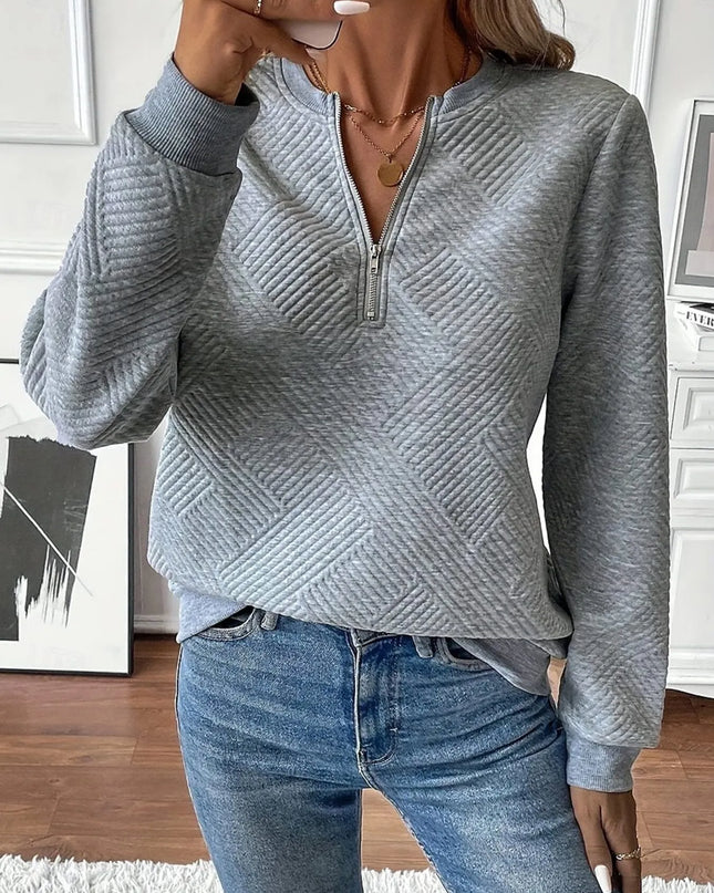 Quarter Zip Textured Long Sleeve Sweatshirt