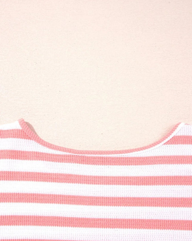 Striped Long Sleeve Ribbed Blouse