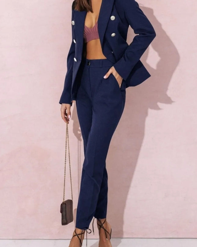 Full Size Lapel Collar Long Sleeve Blazer and Pants Set Plus Size