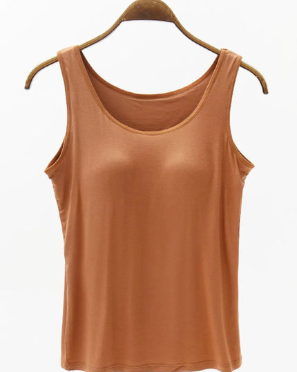 Full Size Wide Strap Modal Tank with Bra Caramel