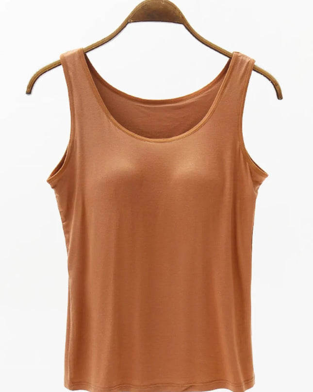 Full Size Wide Strap Modal Tank with Bra Caramel
