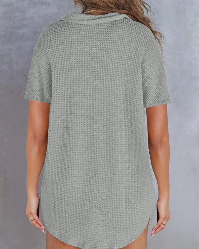 Waffle-Knit Short Sleeve Polo Shirt