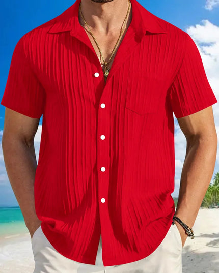 Men's Full Size Button Up Short Sleeve Shirt Plus Size Deep Red
