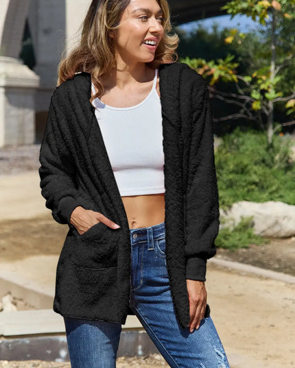 Full Size Teddy Hooded Jacket with Pockets