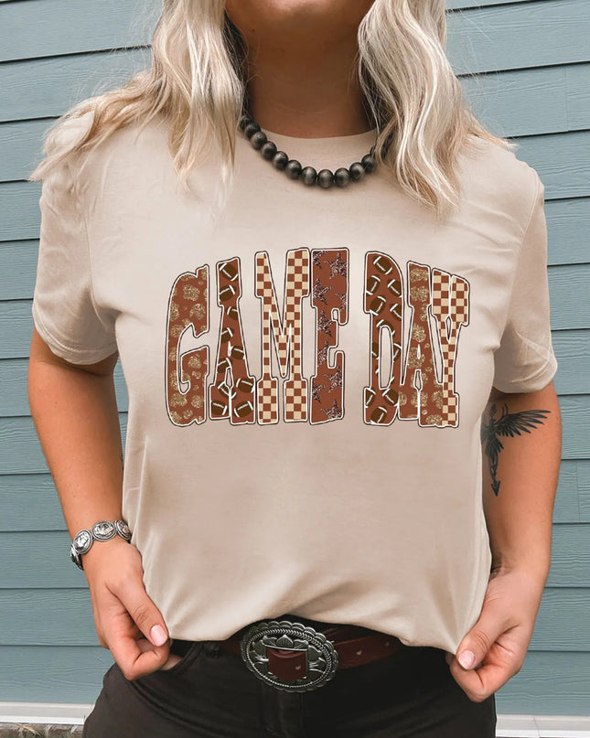 Full Size GAME DAY Checkered Letter Graphic T Shirt Plus Size