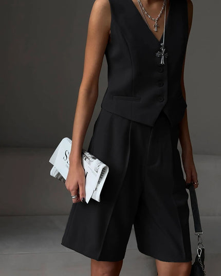 V-Neck Vest and Pants Two-Piece Blazer Set