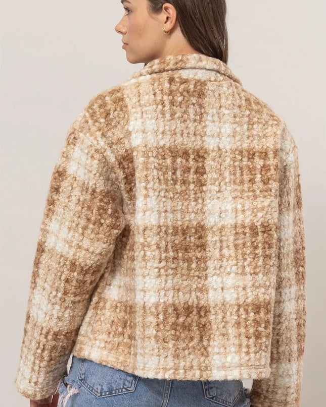 HYFVE Plaid Collared Neck Boucle Jacket with Pockets