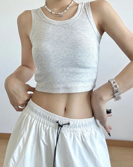 Ribbed Crop Tank Top Beige Gray